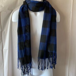 Macy's Club Room Super Soft Blue and Black Plaid Scarf
